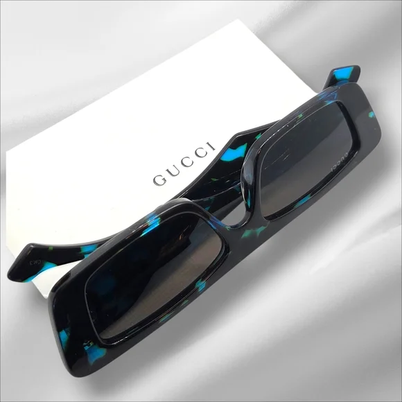 Gucci Turquoise Havana Rectangle Sunglasses display picture 3